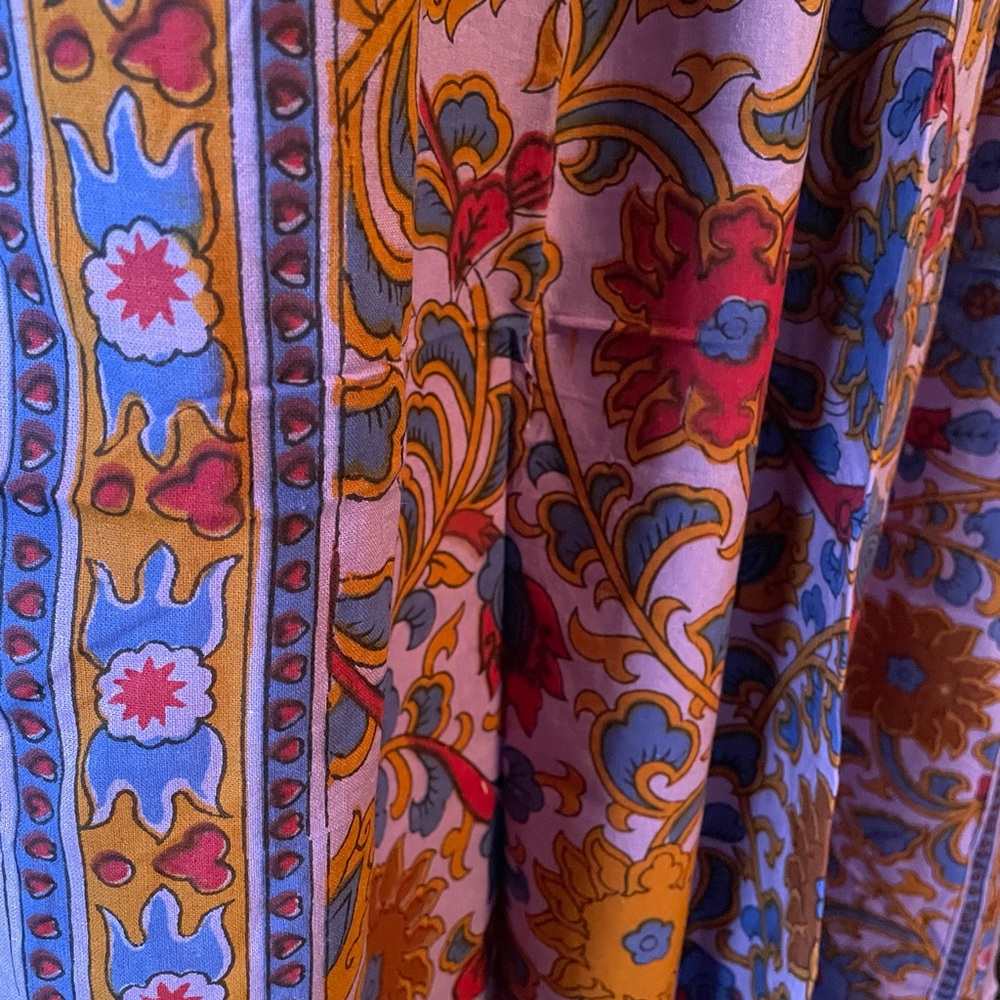 NET Boho Curtain Drapery Panel 100% Cotton Batik Purple Lilac Gold Floral